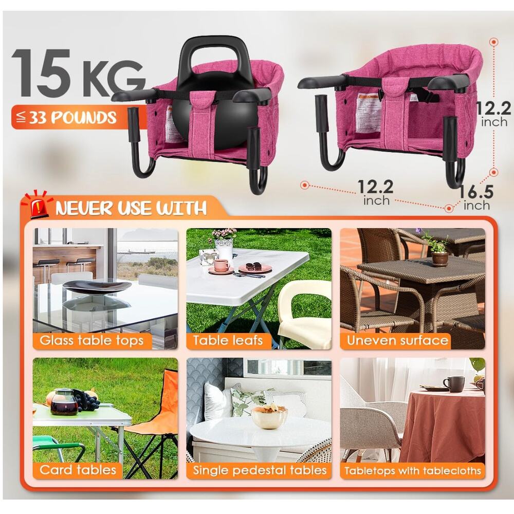 Hook On High Chair with Carry Bag - Portable & Foldable (6-36 Months)- Rose Red - Picture 2 of 6